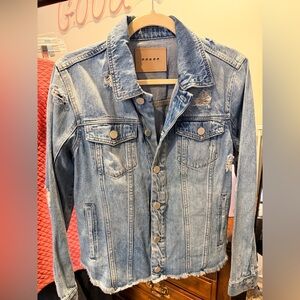 Denim Blue Distressed Jacket with raw hem Blanknyc
